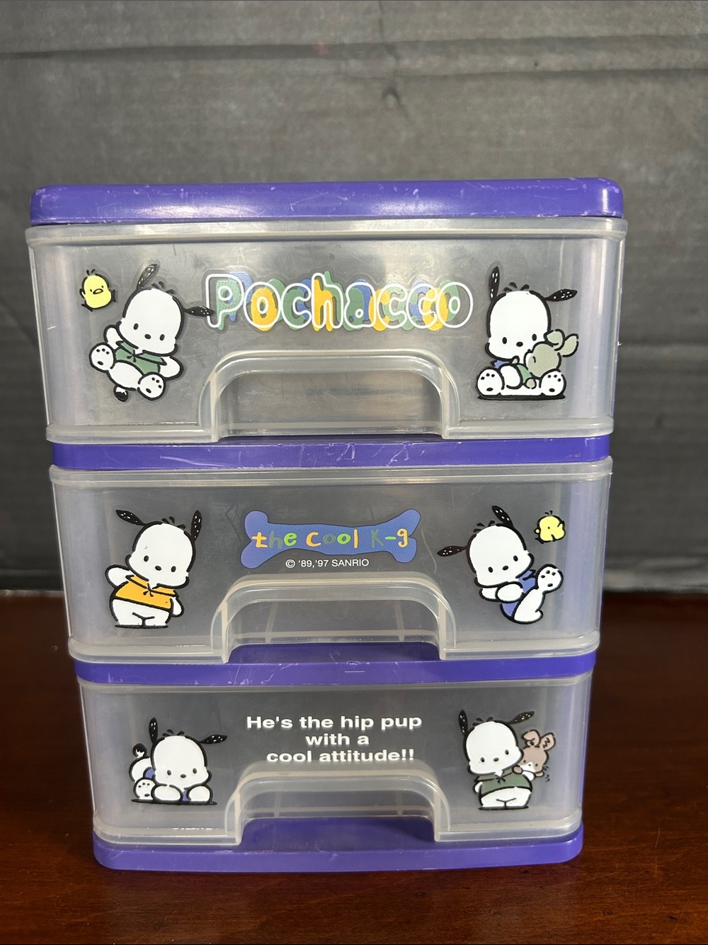 Sanrio Vintage 1997 Pochacco Purple-Trim 3-Drawer Desktop Organizer